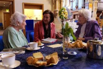 First Minister, Eluned Morgan meets Neath Port Talbot Blechley Park codebreakers, Kath Morris and Gwenfron Picken