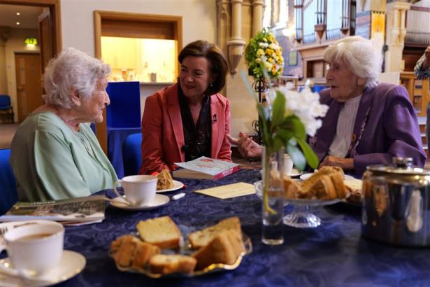 First Minister, Eluned Morgan meets Neath Port Talbot Blechley Park codebreakers, Kath Morris and Gwenfron Picken