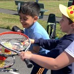 Young people taking part in the Jim Lightbody Swansea Primary Schools Tennis Festivals.