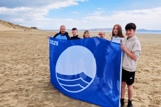 Blue Flag at Cefn Sidan beach