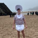 Lloyd at his Boxing Day fundraising swim in Tenby and the New Year’s Day swim in Saundersfoot