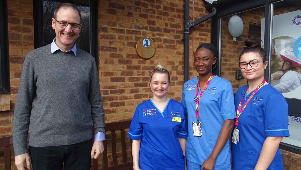 Martin Rolles with research nurses Nia Viney, Funmi Kayode-Stephen and Emma Trethewy