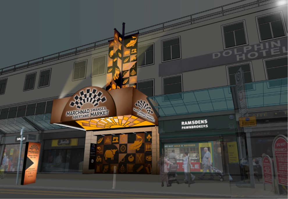 Artist's impression of new Swansea Market entrance - seen from Whitewalls