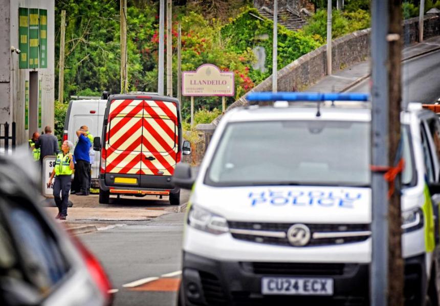 Police at the incident in Llandeilo