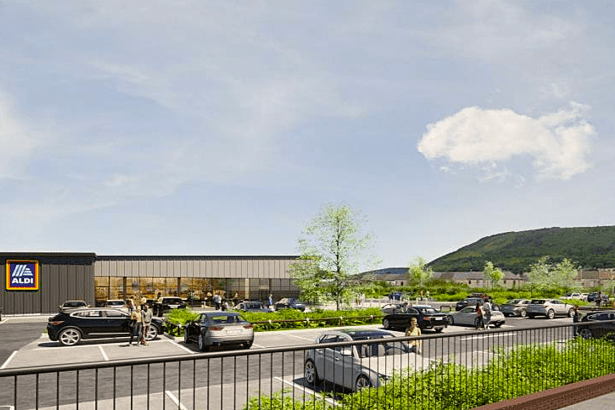 Artist's impression of the proposed Burrows Yard Aldi and Starbucks