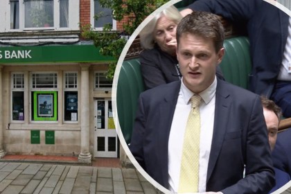 David Chadwick MP and Lloyds Bank's Pontardawe branch