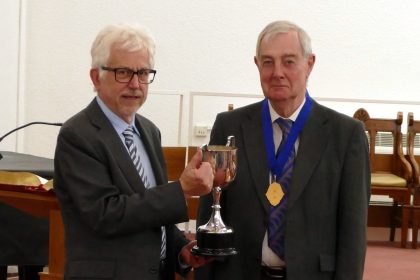 Presentation of the Cup for UK Transport History Book of the Year, the author Stephen Hughes on the left