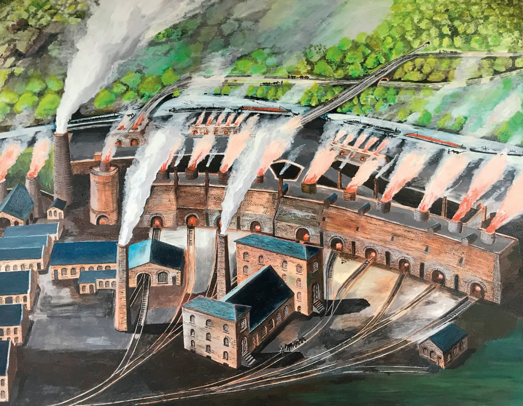 Reconstruction of the Ystalyfera Ironworks and Swansea Canal, c.1875, copyright Stephen Hughes;