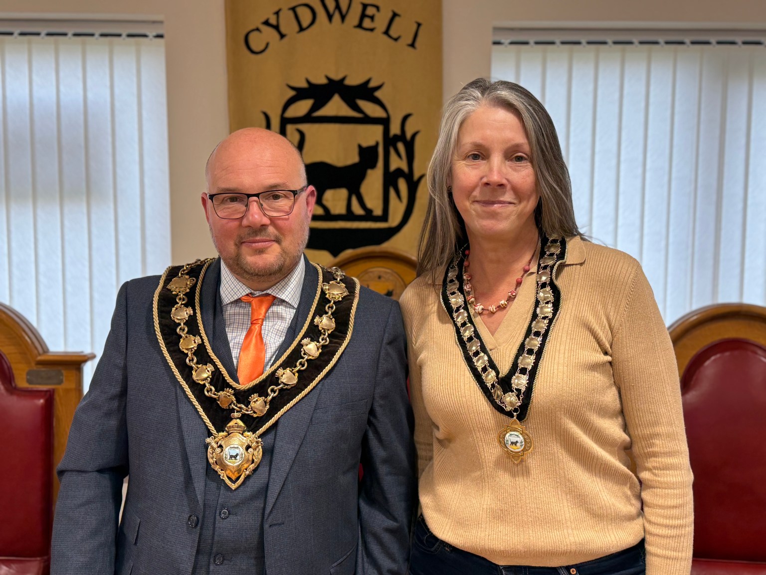 Cllr Carl Peters-Bond, Mayor of Kidwelly and Cllr Laura Jones Deputy Mayor