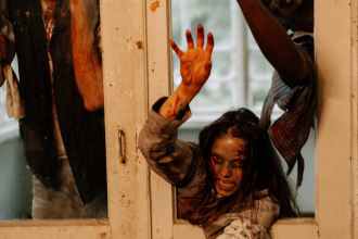 zombies behind shabby door