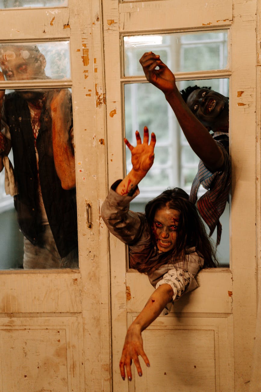 zombies behind shabby door