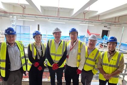 Swansea Council cabinet members in the emerging Y Storfa building.