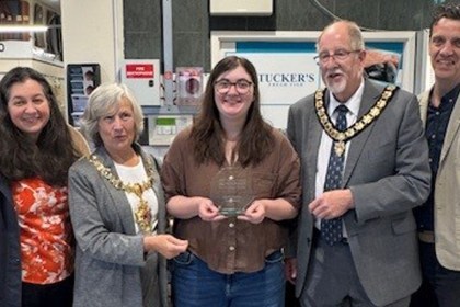 Bethany Coram, of Coram Ceramics, picks up her award.