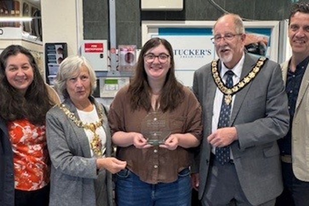 Bethany Coram, of Coram Ceramics, picks up her award.