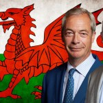 Nigel Farage and Jeremy Corbyn in front of a Welsh Flag