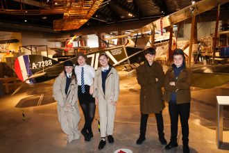 Pupils from Dylan Thomas Community School at Virgin Atlantic's Passport to Change programme at Aerospace Bristol