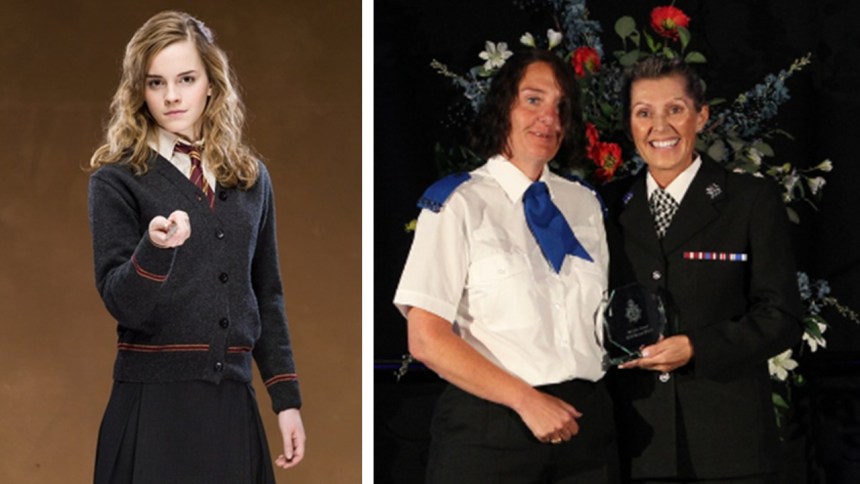Harry Potter Character, Hermione Granger (left). PCSO Rachel O’Neill (right) recieving her award