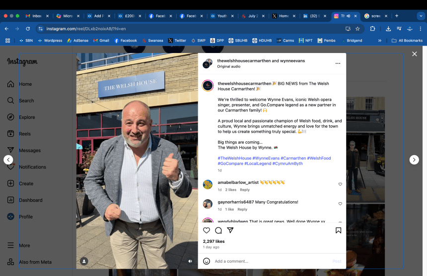 Wynne Evans outside The Welsh House in Carmarthen