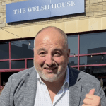 Wynne Evans outside The Welsh House in Carmarthen