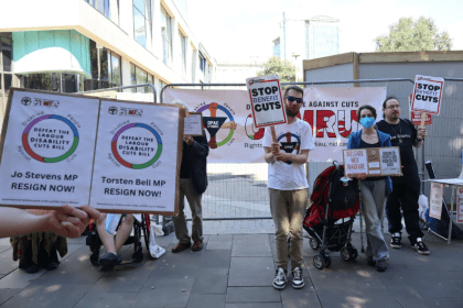Disabled People Against Cuts Cymru held a short rally in Swansea before their direct action.