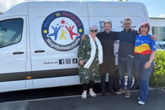 Serena Jones, Executive Director of Operations, Beacon Cymru; Luke Takeuchi, Deputy Chief Executive, Beacon Cymru; Siany Martin, Fundraising Manager, Cwtch Mawr; Jonathan Waite, Manager, Cwtch Mawr.