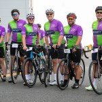 Riders lining up before the departure from Cardiff City Stadium