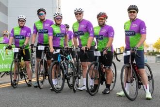 Riders lining up before the departure from Cardiff City Stadium