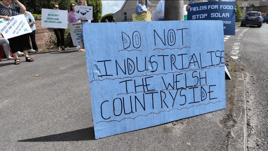 Protestors at the proposed solar farm site