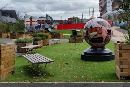 Artificial grass in Swansea City Centre