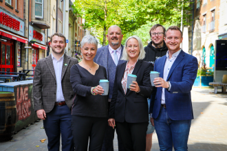 Jacob Perry (Swansea BID), Andrew Douglas (Swansea BID), Kieran Ivett (Socialdice and Pinatas), Jane Richmond (Swansea Council), Cllr Andrea Williams and Kevin Murphy (2GoCup).