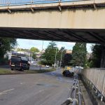 Pumps used to clear the flooded Cwmbwrla Roundabout