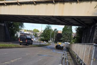 Pumps used to clear the flooded Cwmbwrla Roundabout