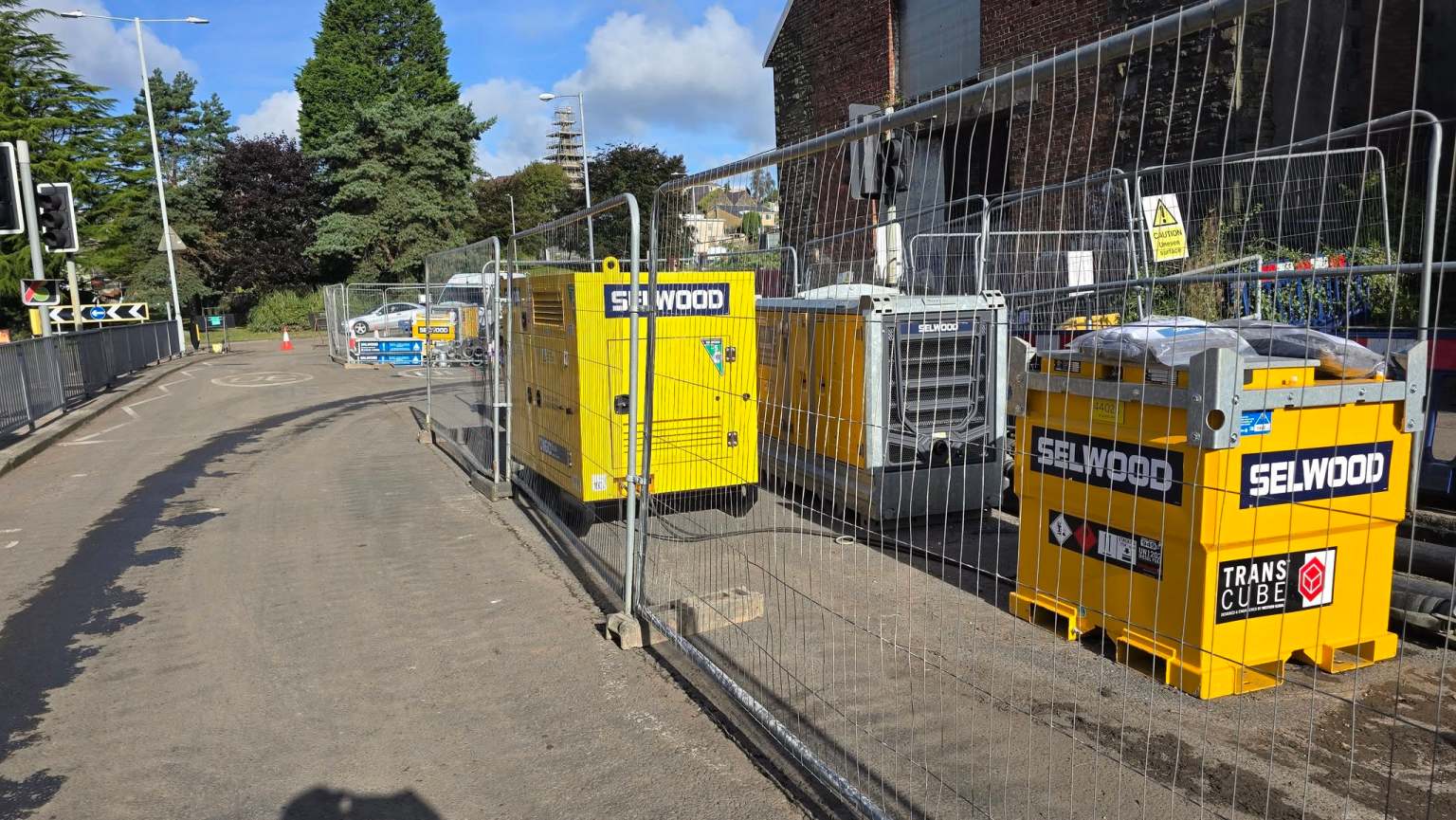 Pumps used to clear the flooded Cwmbwrla Roundabout