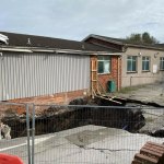 Large sinkhole under the carpark and toilets of Cwmfelin Social Club. Underneath is apparently an old tramway, a sewer and a culvert (Burlais Brook)