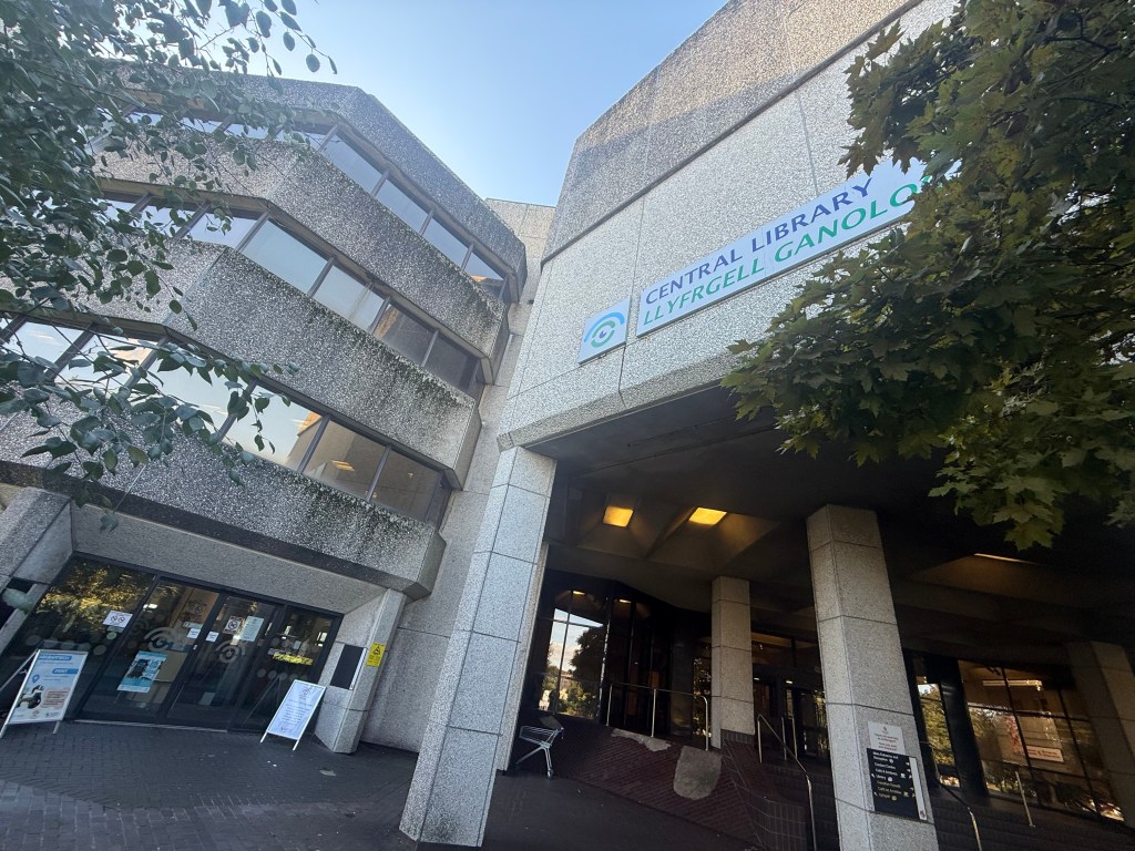 Exterior view of Swansea Central Library at the Civic Centre, due to close in October 2025 as services prepare to relocate to Y Storfa in the city centre