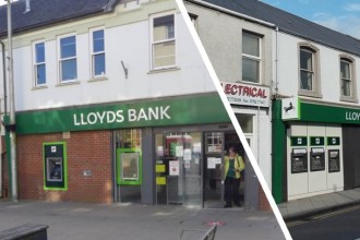 Montage showing the front of Lloyds Bank branches in Ammanford and Gorseinon, which will both shut in 2026 under the group’s latest closure plans.
