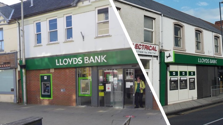 Montage showing the front of Lloyds Bank branches in Ammanford and Gorseinon, which will both shut in 2026 under the group’s latest closure plans.