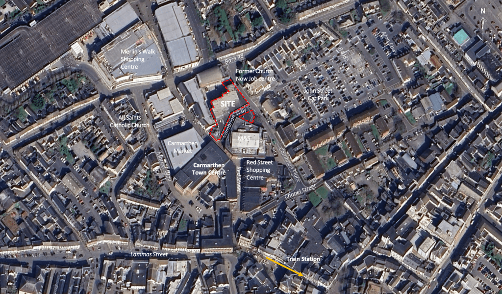 Map of the development site in Carmarthen town centre