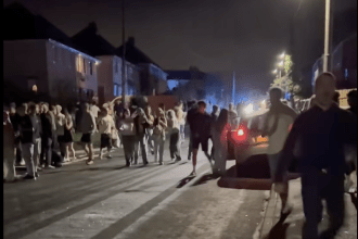 A house party in Kenfig Hill spilled into the street on Saturday night after being advertised on social media, with more than 100 teenagers gathering before police were called to break it up.