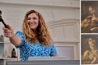 Auctioneer Irita Marriott and the two discovered paintings