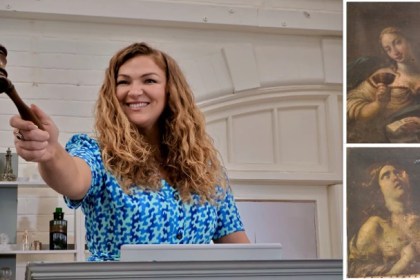 Auctioneer Irita Marriott and the two discovered paintings