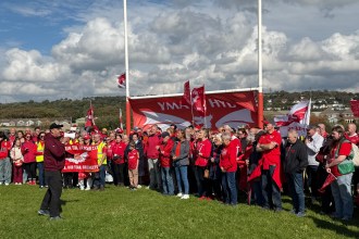 Supporters gather at Sandy Water Park as the march begins