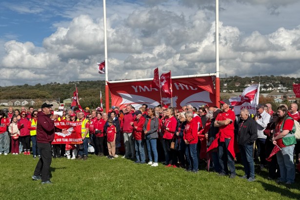 Supporters gather at Sandy Water Park as the march begins