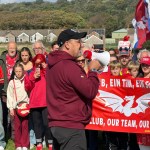 Scarlets legend Rupert Moon addresses the crowd