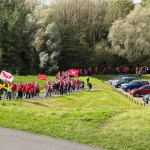 Scarlets fans snake along the path next to Sandy Water Park's car park