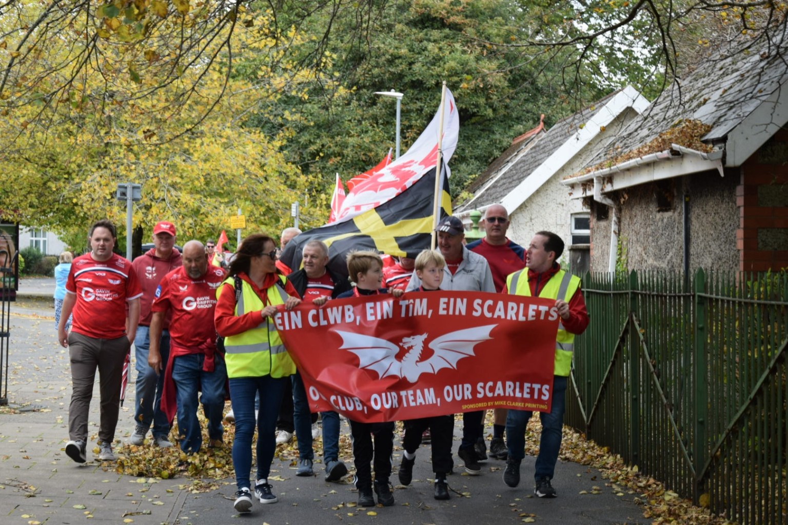 Marching past the park