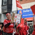 Placards raised for shoppers to see
