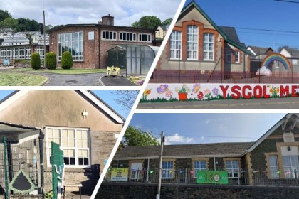 Montage showing Ysgol Llansteffan, Ysgol Meidrim, Ysgol Pontiets and Ysgol Y Fro, the four Carmarthenshire schools proposed for closure.