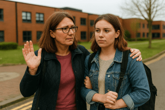 Illustrative photo of a mother and daughter at university departure, used to reflect Swansea mum Angharad’s empty nest story. Not the actual family.