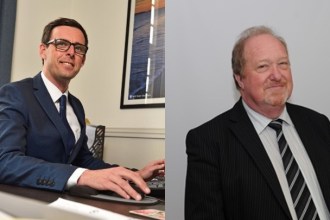 Montage image of Darren Price and Deryk Cundy, highlighting the political clash over £20m Pride of Place funding for Carmarthenshire.